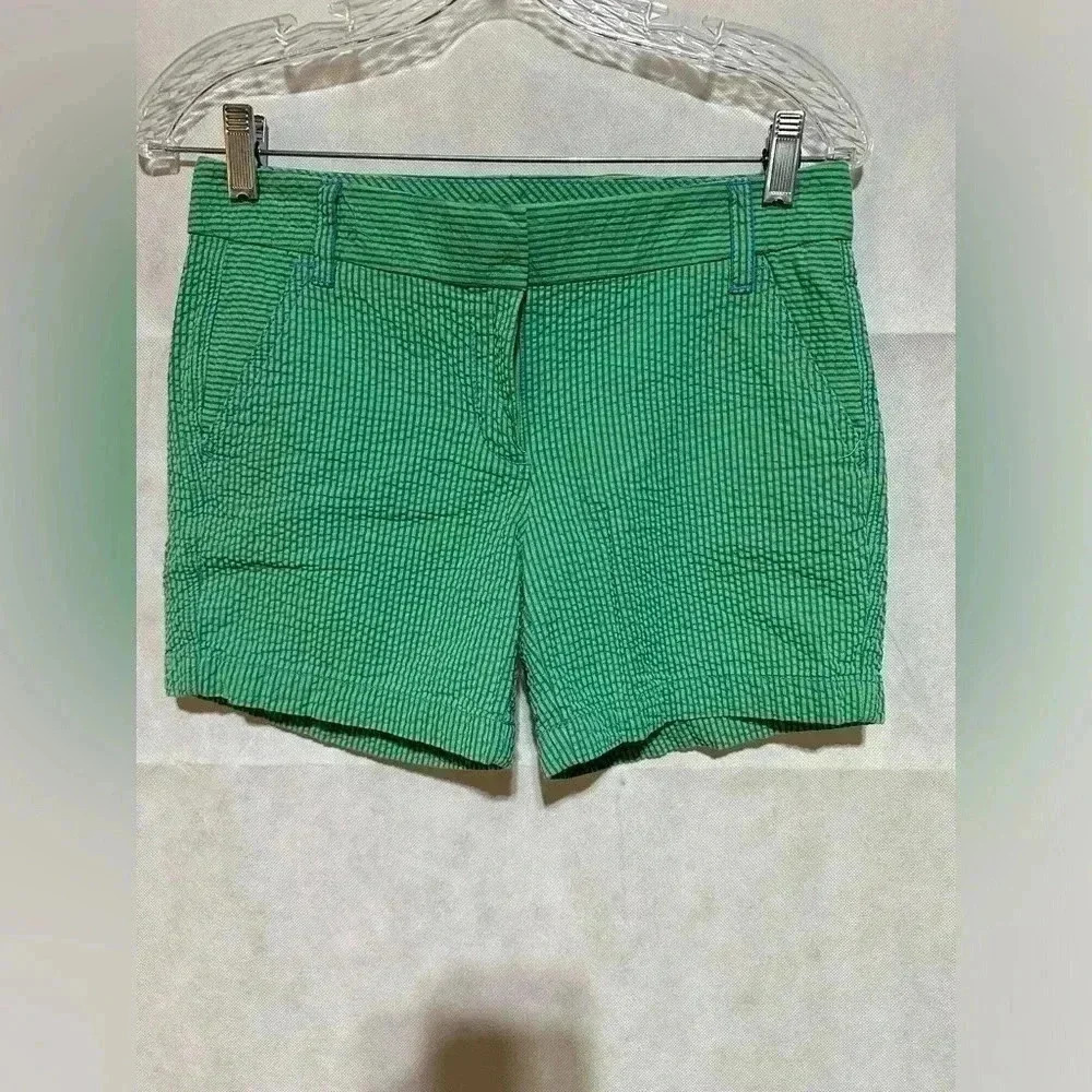 J Crew Women's Blue Greeb Striped Seersucker Shorts Size 0 Style 31457 EUC!